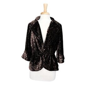 Manuys Elegant Brown and Black Velvet Vest with Peplum Style Size Medium